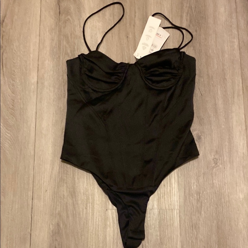ZARA Black Satin Bodysuit
